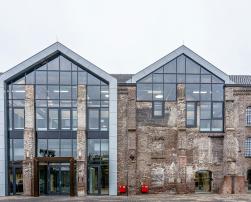 An old brick building with modern features