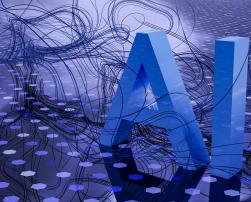 AI capital letters over a blue dotted canvas