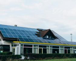 Solar panels in the roof of a building