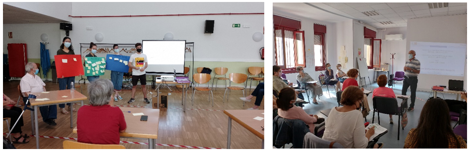 Pictures taken during workshops with Municipal Centres for Older Adults, Network of gender equality spaces, Fundación Senara and Cepaim. Source: Deliverable D3.4 – Cooltorise Project.